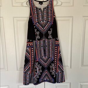 Geometric Black and Blue Sleeveless Dress